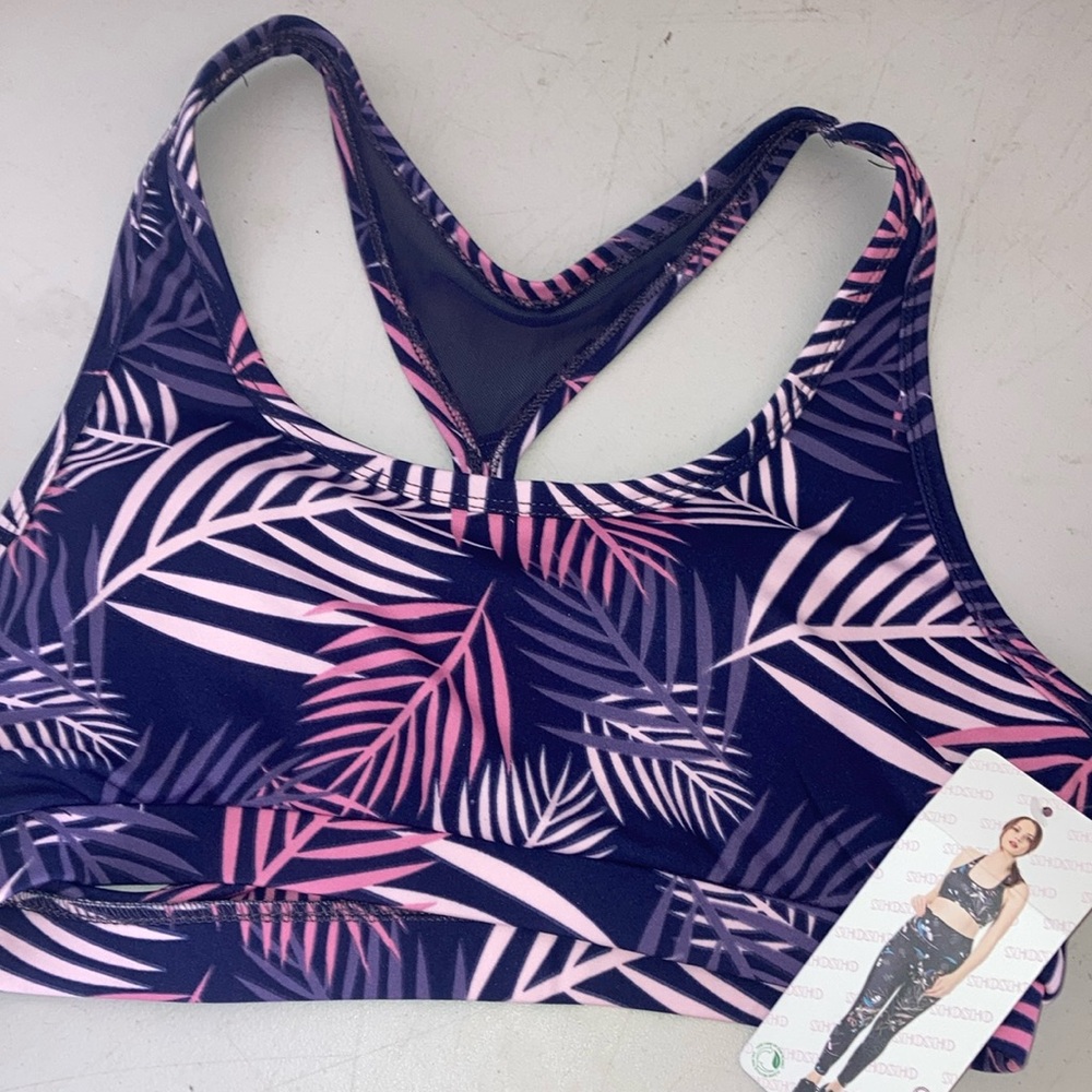 Nwt Shosho purple and pink sports bra size large